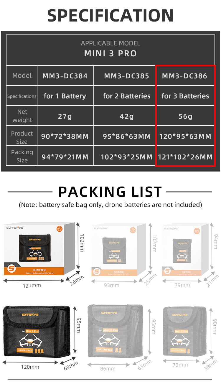 Sunnylife Lipo Safe Bag for DJI Mini 3 Pro (For 3 Batteries)