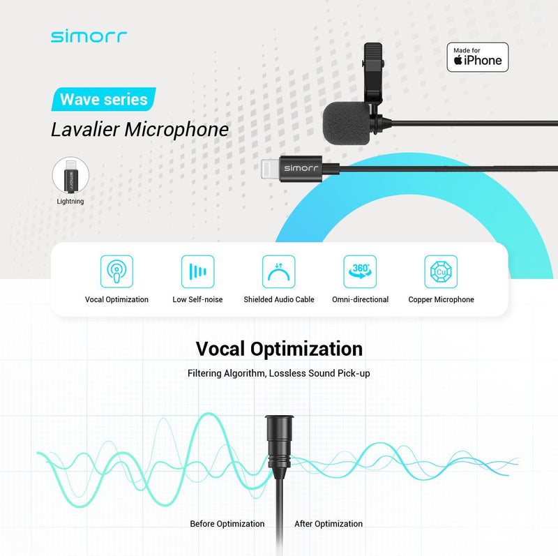 simorr Wave L3  Lightning Lavalier Microphone (Black)  3453