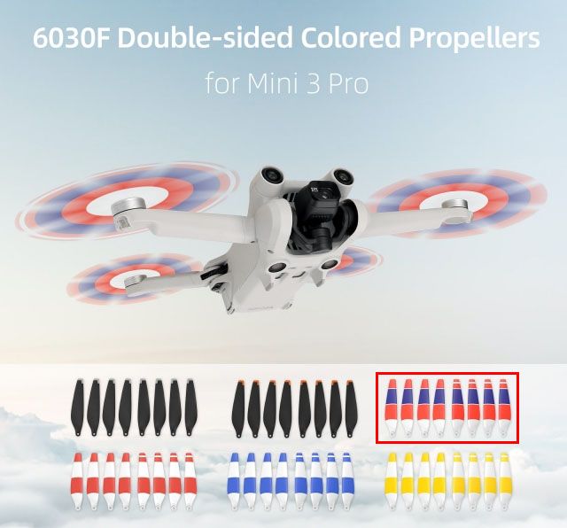 Sunnylife (8 pcs) Low Noise Propellers for DJI Mini 3 Pro (Red / Blue / White)