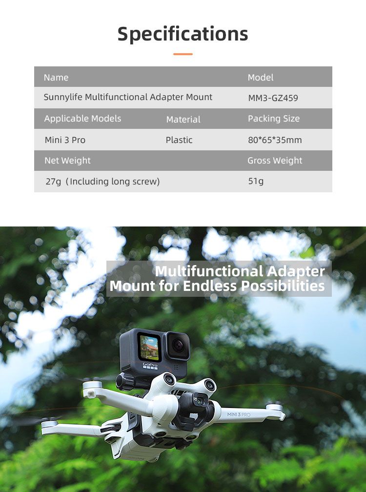 Sunnylife Sports Camera Mount for Mini 3 Pro