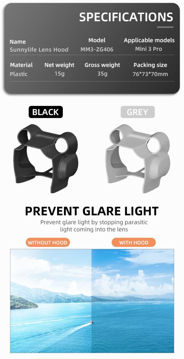 Sunnylife Lens Hood for DJI Mini 3 Pro (Black)