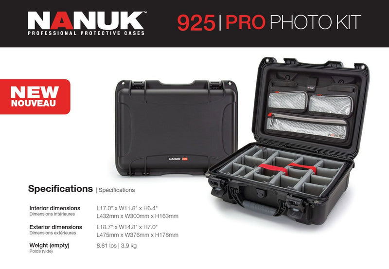 Nanuk 925 Case with Padded Divider and Lid Organizer (Black)