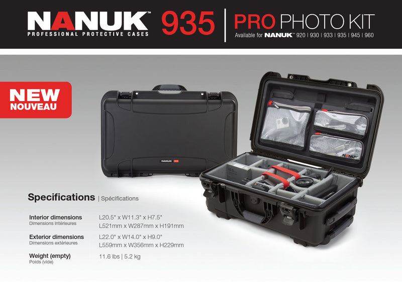 Nanuk 935 Pro Photo Case with Lid Organiser and Padded Divider (Black)
