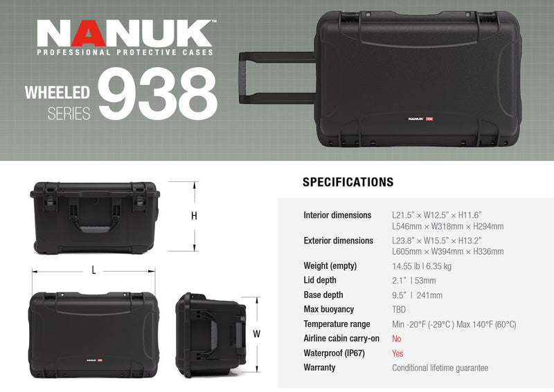 Nanuk 938 Pro Photo Case with Lid Organiser and Padded Divider (Black)