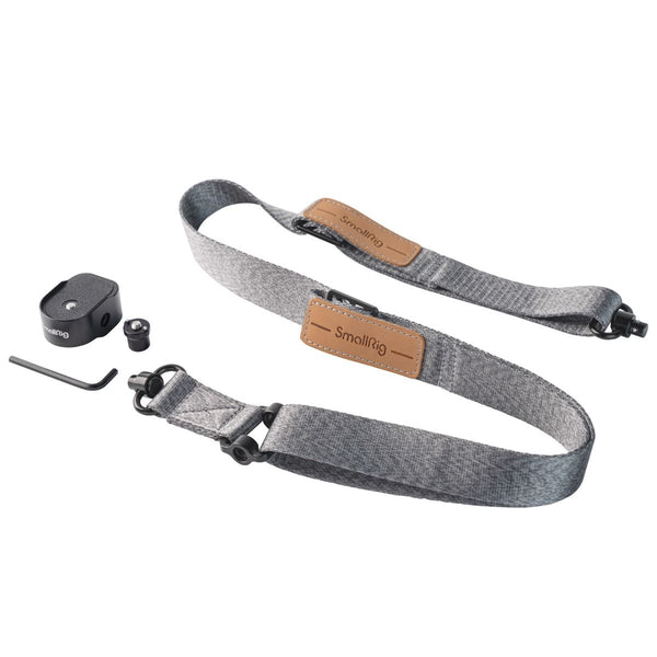 SmallRig Weight-Reducing Shoulder Strap 4118 attached to DJI RS 3 gimbal, showcasing its stress-relieving design.