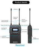 BOYA UHF Dual-Channel Wireless Microphone System (1x Transmitter + 1x Receiver)