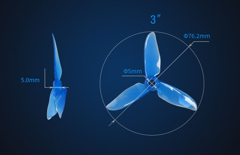 DALPROP Cyclone 3-in T3056C Pro Racing Drone Propellers Triblade (6 Pairs)(Crystal Blue)