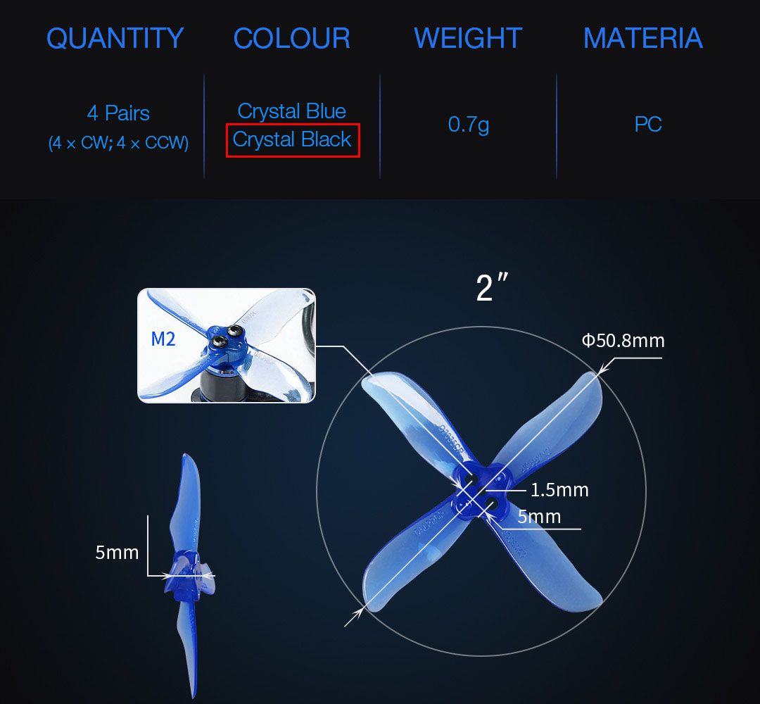 DALPROP Cyclone Q2035C Pro Propellers (Crystal Black) (4x CW 4x CCW)