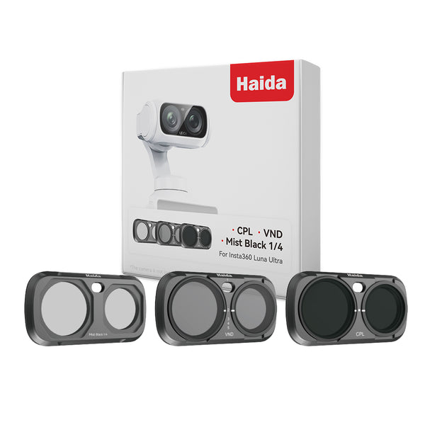 Haida 3-pack NanoPro Magnetic Filter Kit for Insta360 Luna Ultra (CPL/VND/Mist Black 1/4) Black