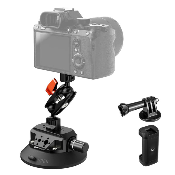 K&F Concept 4.5' Suction Cup Camera Mount with Phone & GoPro Adapter