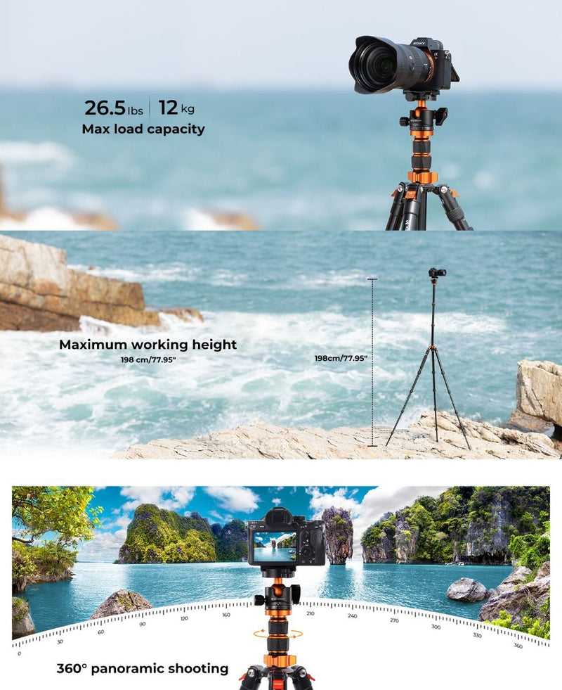 K&F Concept 78" Aluminum Alloy Camera Tripod