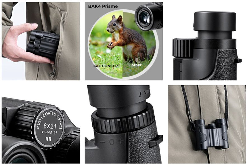 K&F Concept 8x21 Compact HD Binoculars (Black)