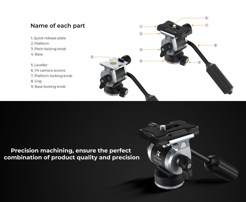 K&F Concept  FH-02 Tripod Ball Head with Handle