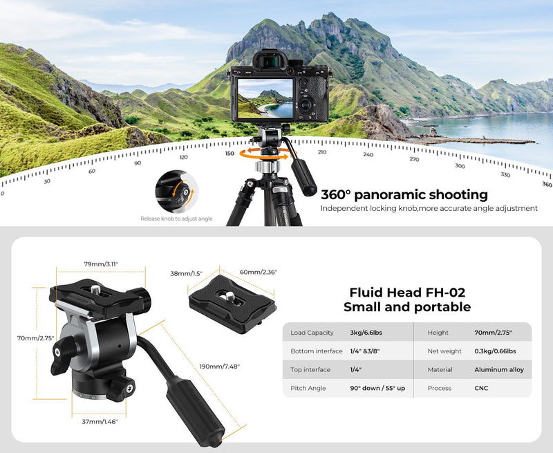 K&F Concept  FH-02 Tripod Ball Head with Handle