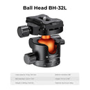 K&F Concept 32mm 360 Degree Rotating Metal Tripod Ball Head