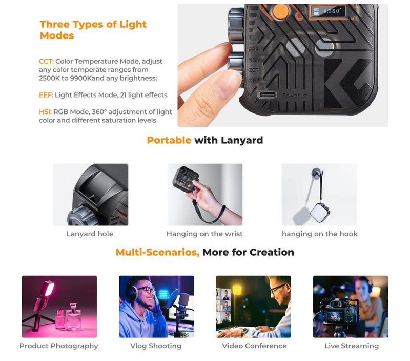 K&F Concept RGB Full Color Portable Photography Light (Black)