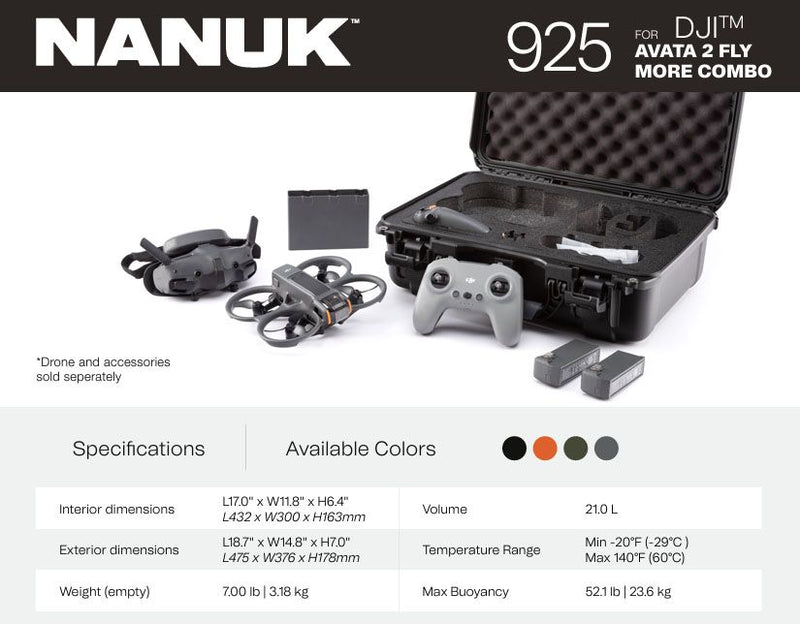 Nanuk 925 Case for DJI Avata 2 Fly More Combo (Graphite)