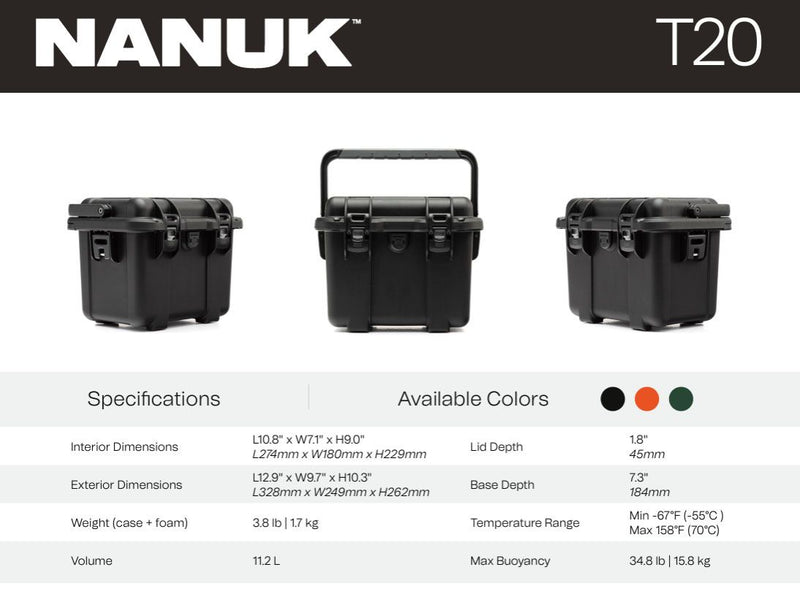 Nanuk T20 Top Loader Case with Tray & Rigid Divider (Black)
