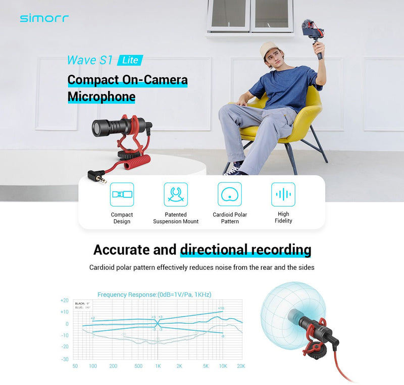simorr Wave S1 Lite Compact On-Camera Microphone 3452