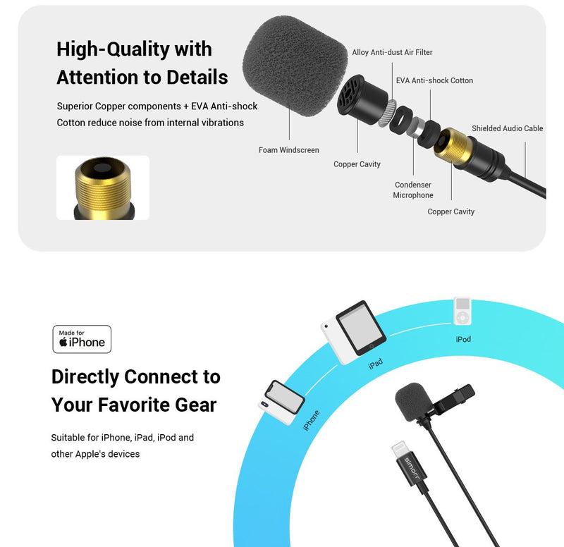 simorr Wave L3  Lightning Lavalier Microphone (Black)  3453