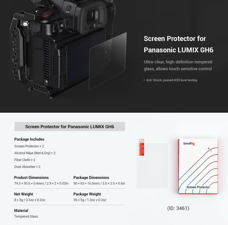 SmallRig Screen Protector for Panasonic LUMIX GH6 3461