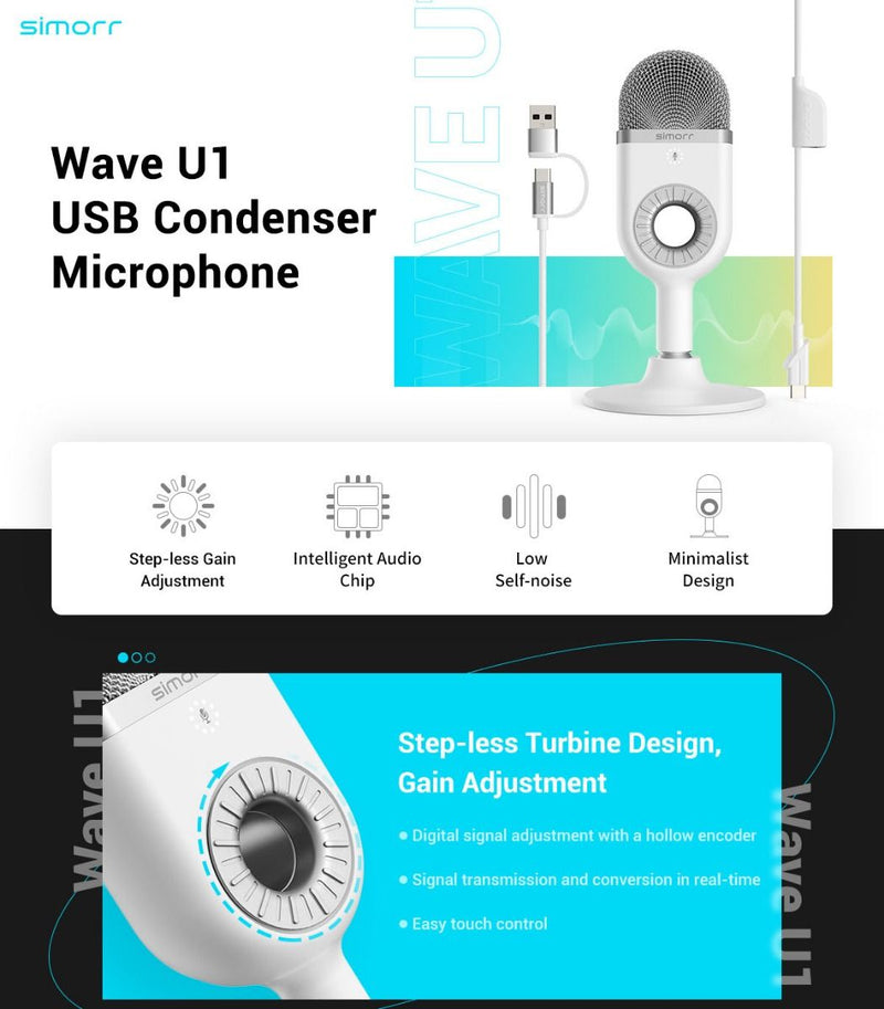 simorr Wave U1 USB Condenser Microphone (White) 3492