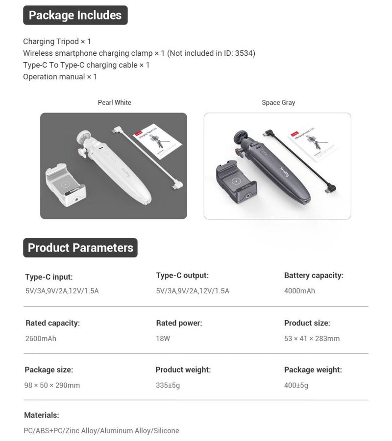 SmallRig Charging Tripod 3541 (Pearl White)