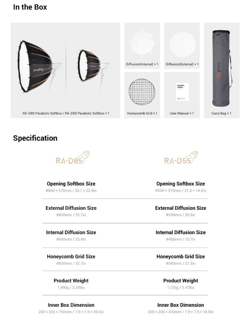 SmallRig RA-D85 Parabolic Softbox 3586