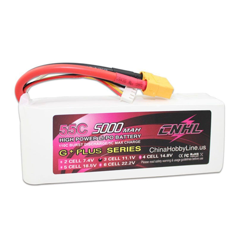 CNHL G+PLUS 5000mAh 11.1V 3S 55C Lipo Battery for Airplane Helicopter Jet Edf Speedrun with XT90 Plug