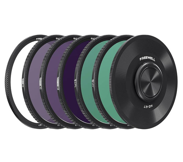 Freewell 5-Pack 67mm M2 Magnetic Quick Swap Filter Set featuring ND, CPL, and UV filters, crafted for unparalleled image quality and instant filter switching.