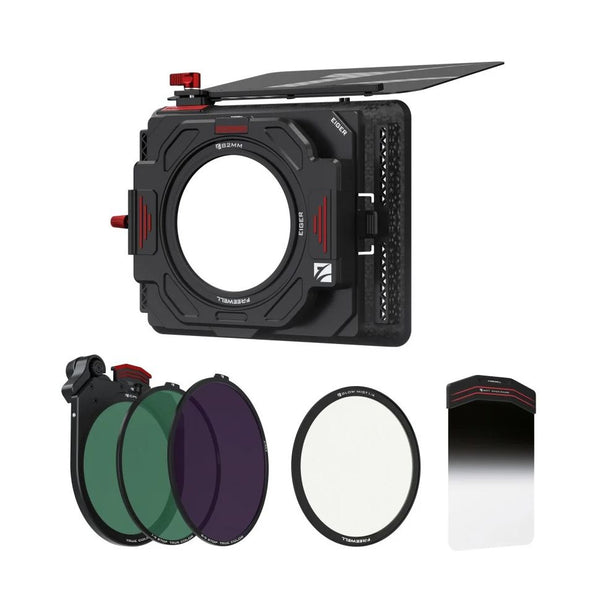Freewell Eiger Matte Box VND/Mist/Gradient Pro Kit with adjustable top flag, VND 1-5 Stop Filter, VND 6-9 Stop Filter, CPL Filter, and Glow Mist 1/4 Filter