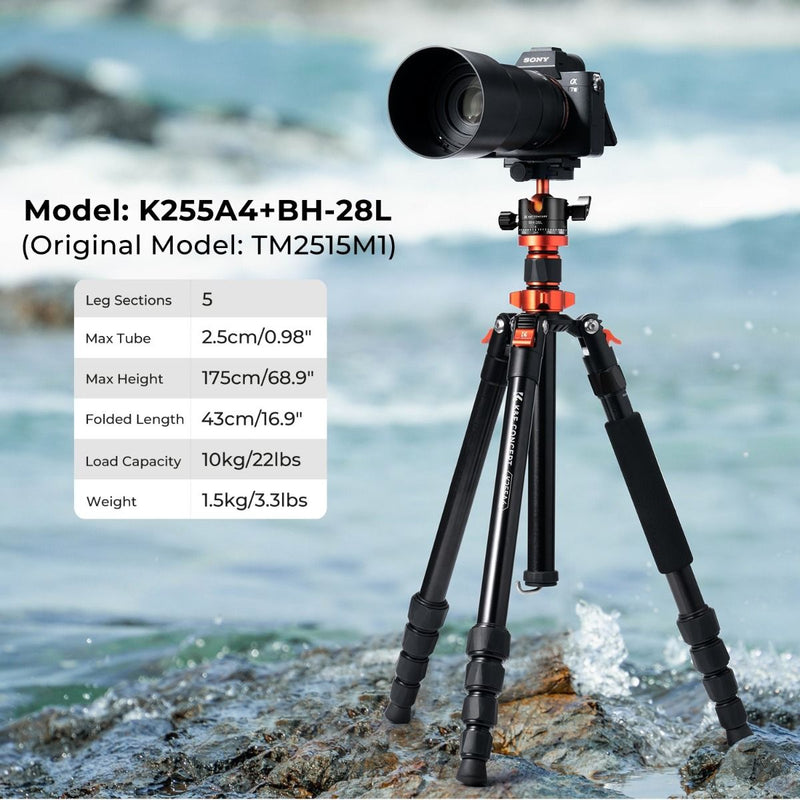 K&F Concept K255A4 Magnesium Aluminum Alloy Tripod with BH-28L Ball Head