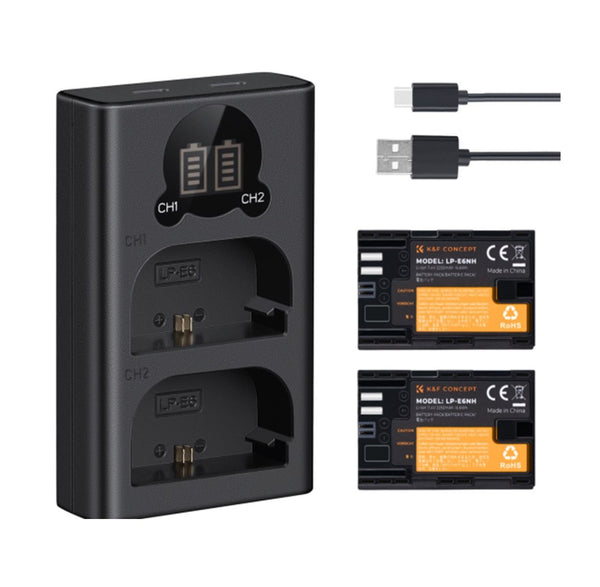 K&F Concept LPE6NH 2000mAh Digital Camera Dual Battery with Dual Channel Charger