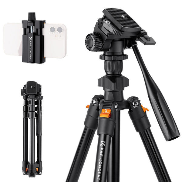K&F Concept 64" Lightweight Travel Tripod with 3-Way Swivel Pan Tilt Head