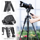 K&F Concept  58" Compact Tripod with 3-Way Pan Tilt Head (Black)