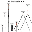 K&F Concept 76" Aluminum Travel Tripod with 360° Ball Head