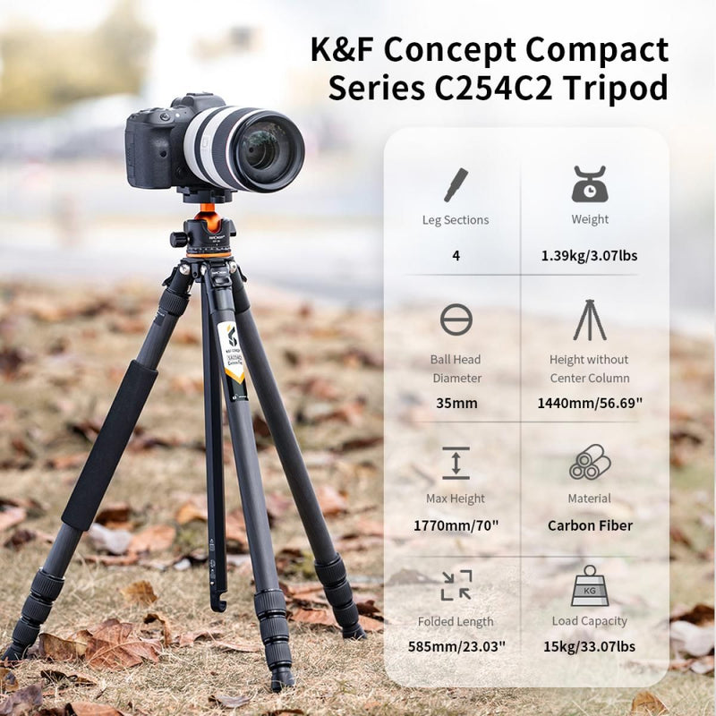 K&F Concept 70" Heavy Duty Carbon Fiber Tripod