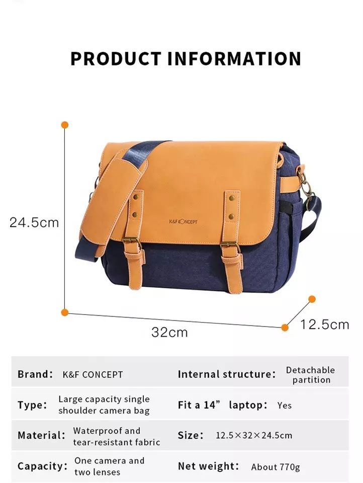 K&F Concept Portable Shoulder Messenger Bag for DSLR Camera (Dark Blue)