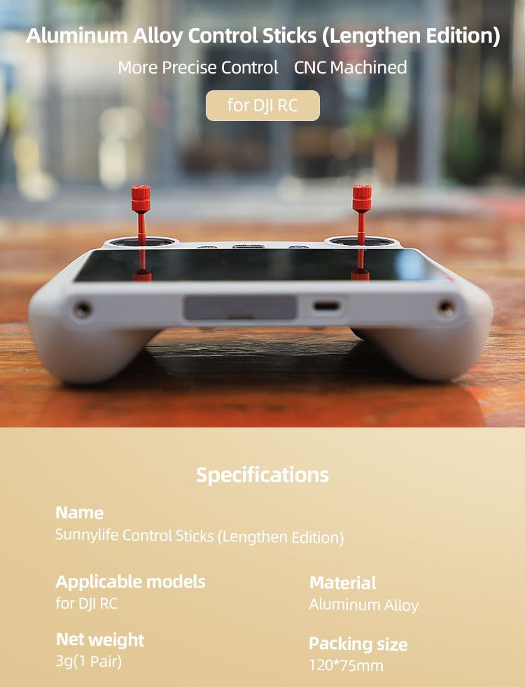 Sunnylife Aluminum Alloy Control Sticks for DJI RC Controller (Silver)