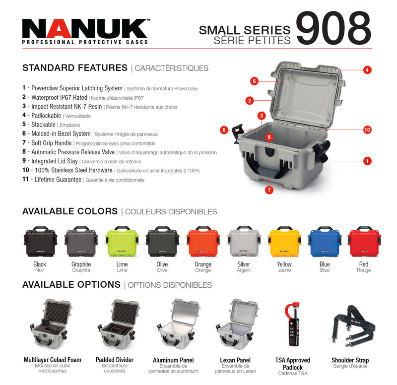 Nanuk 908 Case with Cubed Foam (Lime)