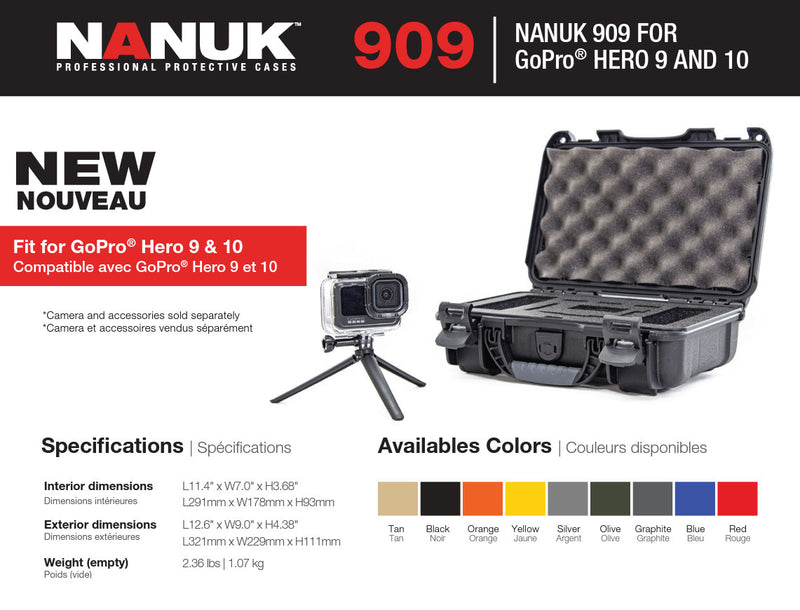 Nanuk 909 Case for GoPro HERO9/HERO10 (Yellow)