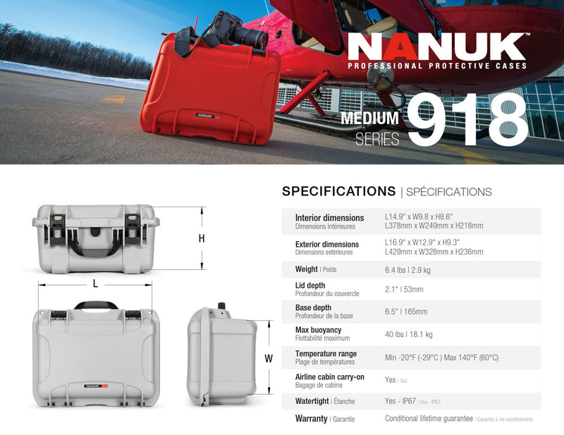 Nanuk 918 Case with Cubed Foam (Silver)