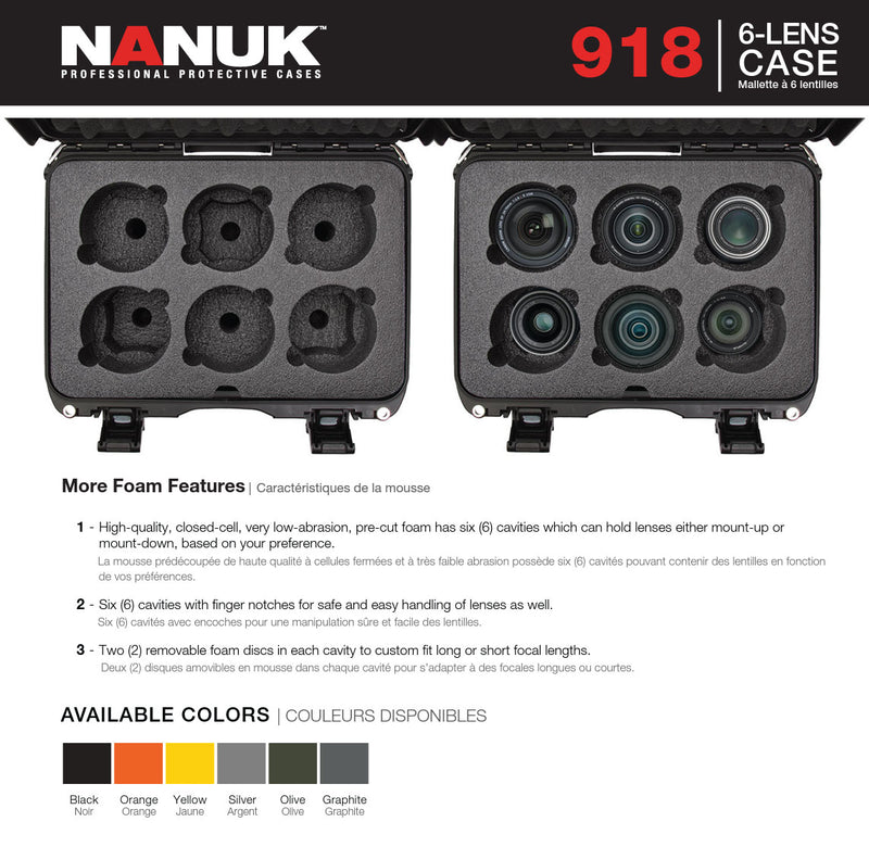 Nanuk 918 Case for 6 Camera Lens (Orange)