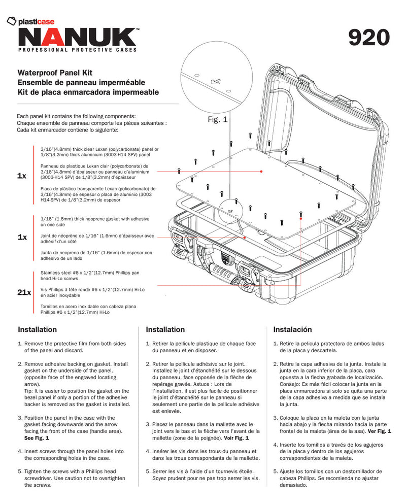 Nanuk Waterproof Aluminum Panel Kit for 920 Nanuk Case