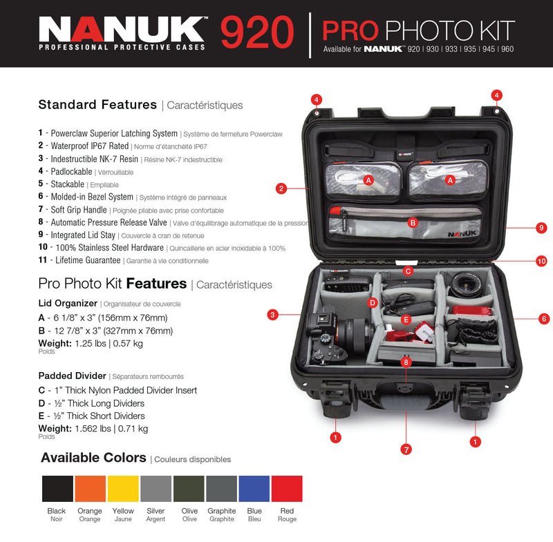 Nanuk 920 Pro Photo Case with Lid Organiser/Padded Divider (Black)