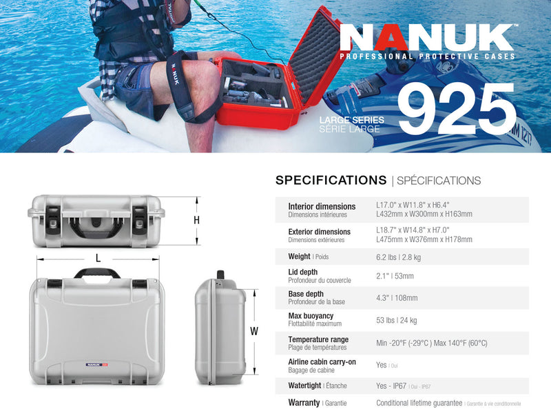 Nanuk 925 Case with Cubed Foam (Silver)