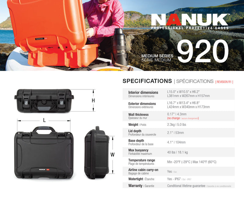 Nanuk 920 Case with Cubed Foam (Orange)