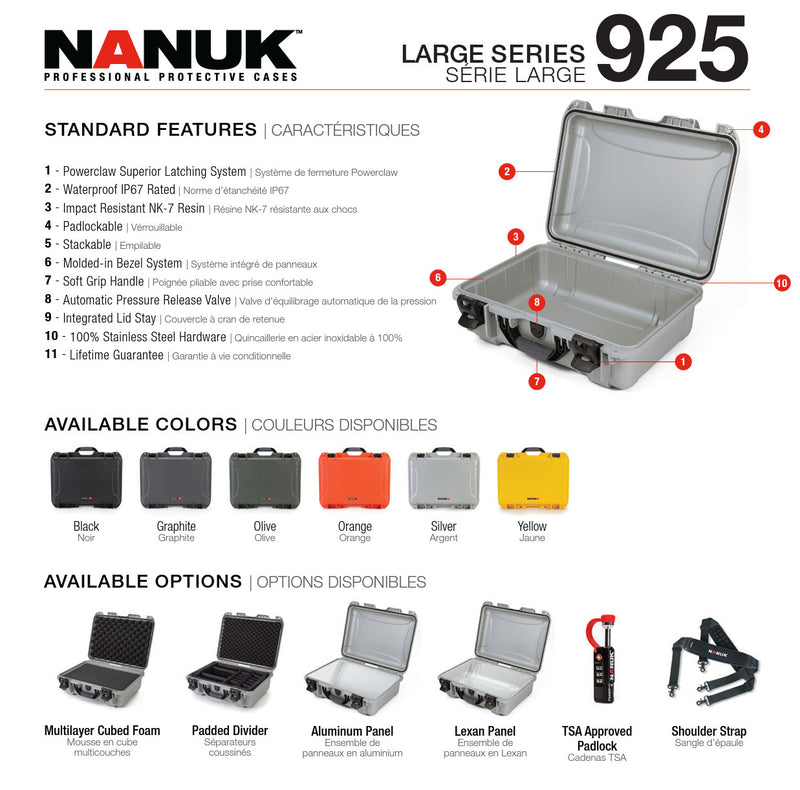 Nanuk 925 Case with Padded Divider (Silver)
