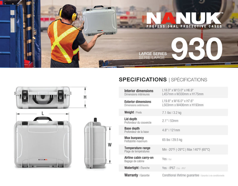 Nanuk 930 Case with Cubed Foam (Silver)