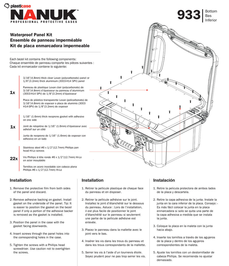 Nanuk Waterproof Polycarbonate Panel kit for 933 Case (Bottom)